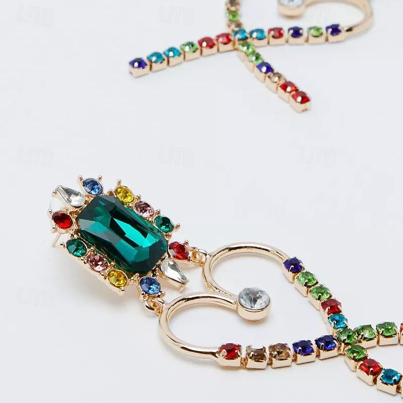 Women's Hoop Earrings Geometrical Precious Elegant Sweet Imitation Diamond Earrings Jewelry Green For Wedding Party Daily 1 Pair4