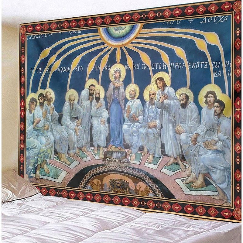 Byzantine Art Medieval Tapestry Middle Age Tapestry Religious Art Large Tapestry Mural Decor Photograph Backdrop Blanket Curtain Home Bedroom Living Room Decoration2