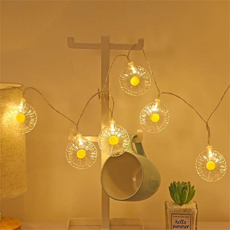 Led Daisy String Light Mini Fairy Garland Light String Battery Operated, Night Light White Light Warm Luster Light String Room Garden Courtyard Balcony Decoration Hanging Light 1.5M 10LED/3M 20LED2