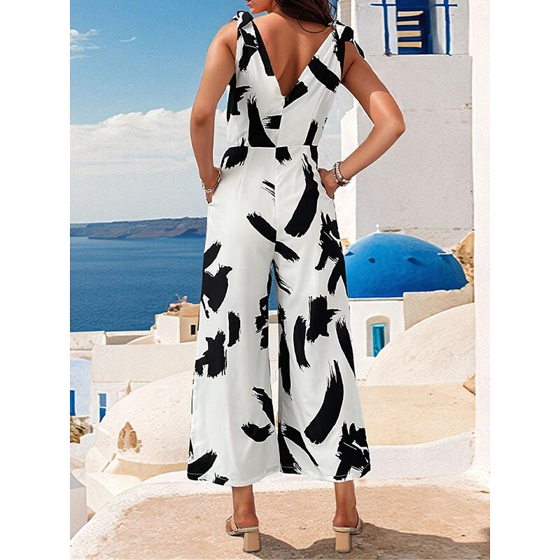 Women's Normal Jumpsuit Elegant Graphic Sleeveless V Neck Print Work Street Regular Fit White Summer2