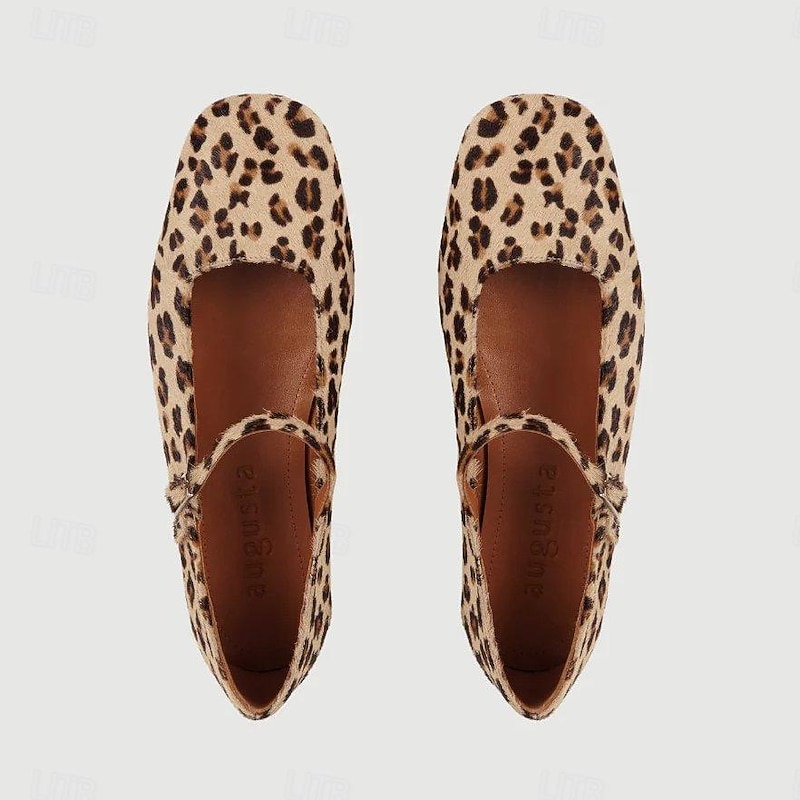 Women's Leopard Print Mary Jane Flats - Stylish Square Toe Flats with Adjustable Ankle Strap4