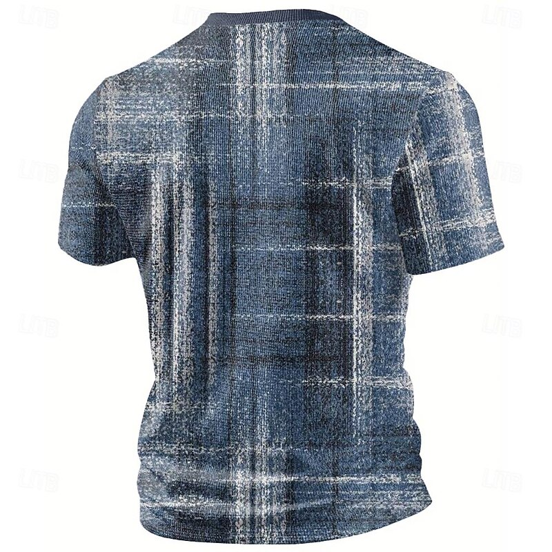 Men's Graphic Color Block Waffle Shirt Short Sleeve 3D Print Vacation Fashion Vacation Casual Daily Summer Spring Dark Blue Henley Henley T-Shirt2