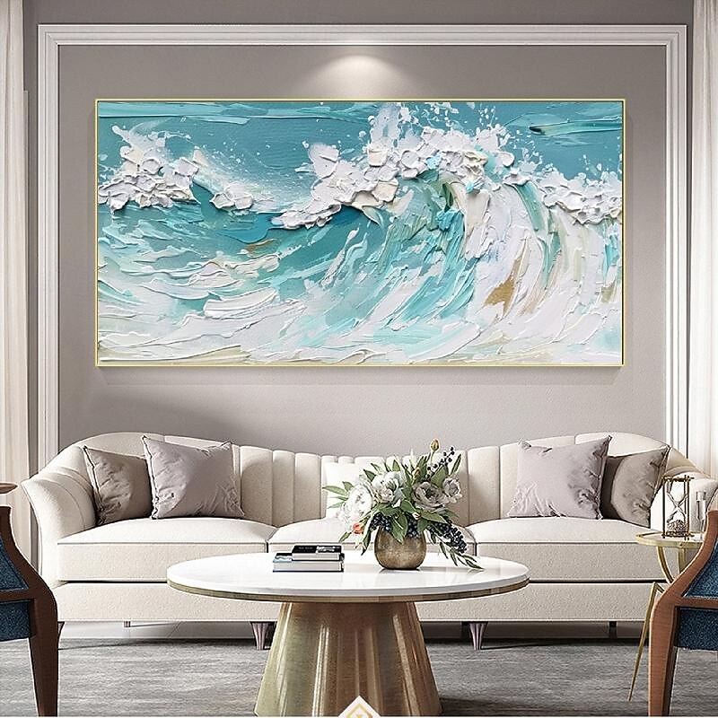 Oversized Seascape Textured Painting hand painted  Seawaves Abstract Painting Extra Large Wall Art ocean oil painting Hand-painted Acrylic wave Minimalist Paintings for bedroom living room artwork
