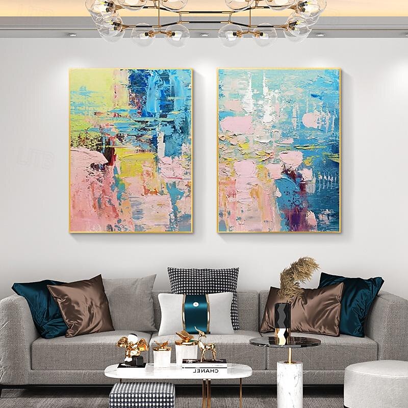 Handmade Colorful Abstract Painting on Canvas Pink Painting Blue Painting Bright Wall Art Fantasy Painting Texture Painting Large Abstract Painting Framed Ready To Hang2