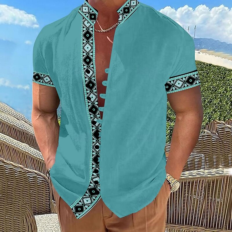 Men's Southwestern Print Button Up Shirt Printed Shirts Short Sleeve Hawaiian Resort Vacation Holiday Daily Wear Summer Standing Collar Print Button-Down Blue Brown Green4