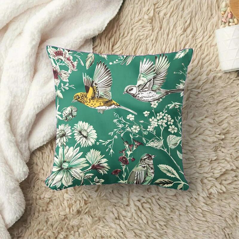 Birds Flowers Decorative Toss Pillows Cover 4PC Soft Square Cushion Case Pillowcase for Bedroom Livingroom Sofa Couch Chair2
