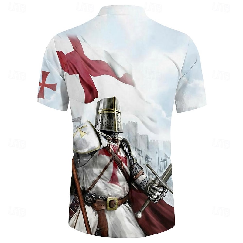Men's Templar Cross Knights Templar T Shirt Short Sleeve T shirt 3D Print Shirt Retro Vintage Religious Athleisure Street White Summer Spring Clothing Apparel S M L XL 2XL 3XL2