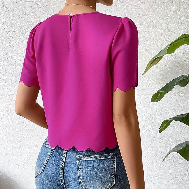 Shirt Blouse Women's Dusty Rose Blue Orange Plain Sexy Street Daily Fashion Round Neck Regular Fit S3