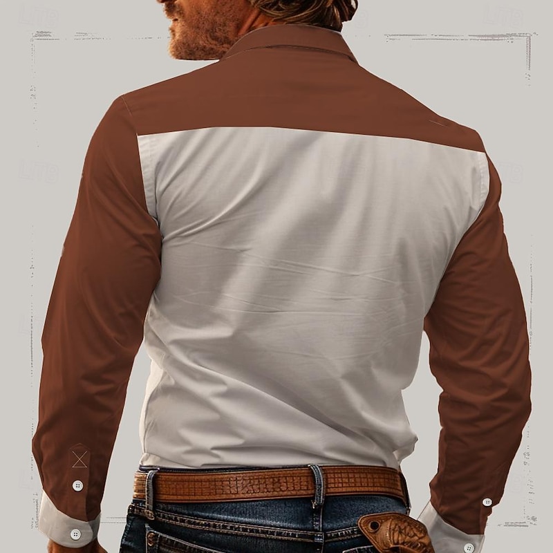 Men's Tribal Shirt Western Shirt Long Sleeve Western Style Tribal Summer Spring Fall Shirt Collar Brown2