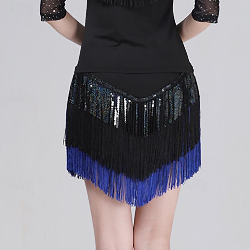 Latin Dance Ballroom Dance Skirts Tassel Splicing Paillette Women's Performance Training High Polyester3