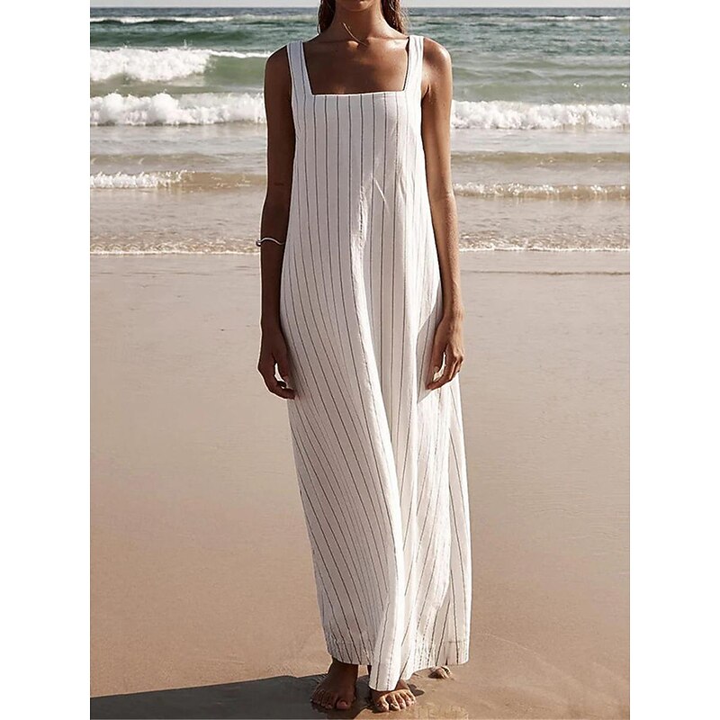 Women's White Dress Sundress Stripe Backless Strap Maxi Dress Casual Daily Vacation Short Sleeve Summer3