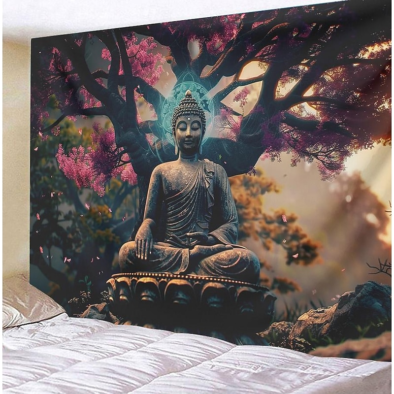 Boho Buddha Tree of Life Hanging Tapestry Sacred Wall Art Large Tapestry Mural Decor Photograph Backdrop Blanket Curtain Home Bedroom Living Room Decoration2