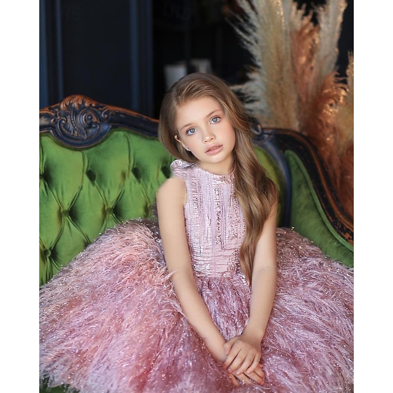 Toddler Girls' Party Dress Sequin Sleeveless Performance Mesh Cute Princess Polyester Above Knee Sheath Dress Tulle Dress Summer Spring Fall 3-7 Years Champagne Pink3