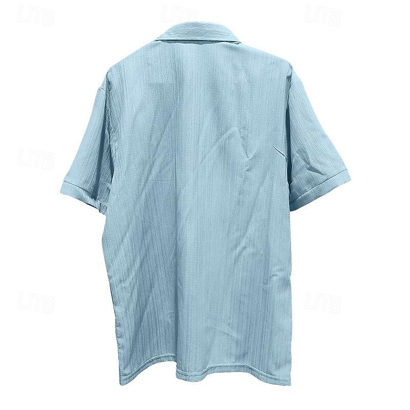 Men's Shirt Summer Shirt Casual Shirt Beach Shirt Button Up Shirt Black Pink Navy Blue Light Blue Short Sleeve Plain Turndown Vacation Hawaiian Clothing Apparel Polyester Fashion Casual Comfortable3