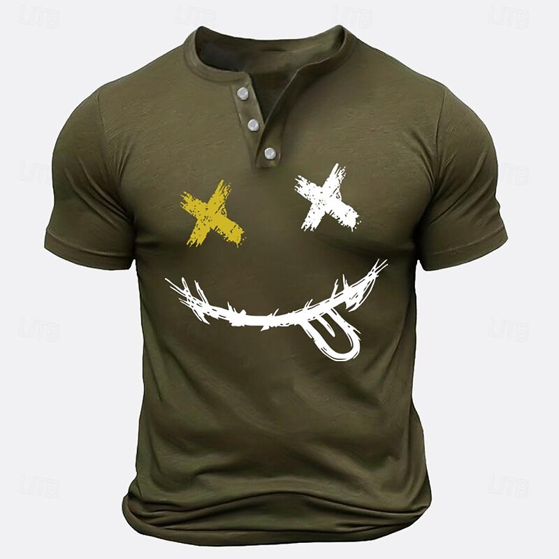 Men's National Flag Henley Shirt Tee Top 100% Cotton Short Sleeve Graphic Shirt Black Army Green Dark Blue Comfortable Tee Vacation Sports Outdoor Fashion Designer Clothing