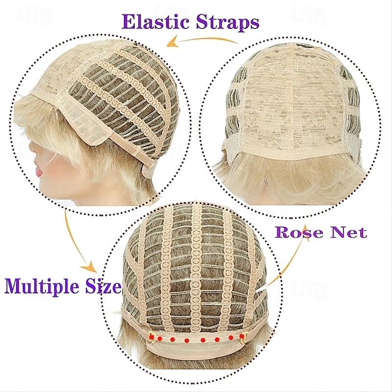 Short Blonde Wig with Bangs Blonde Mix Brown Wigs for White Women Natural Fluffy Synthetic Hair Womens Wigs4