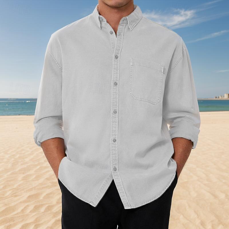 Men's Shirt Dress Shirt Button Up Shirt Plain Wedding Daily White Pink Red Green Long Sleeve Turndown Spring &  Fall Clothing Apparel Pocket