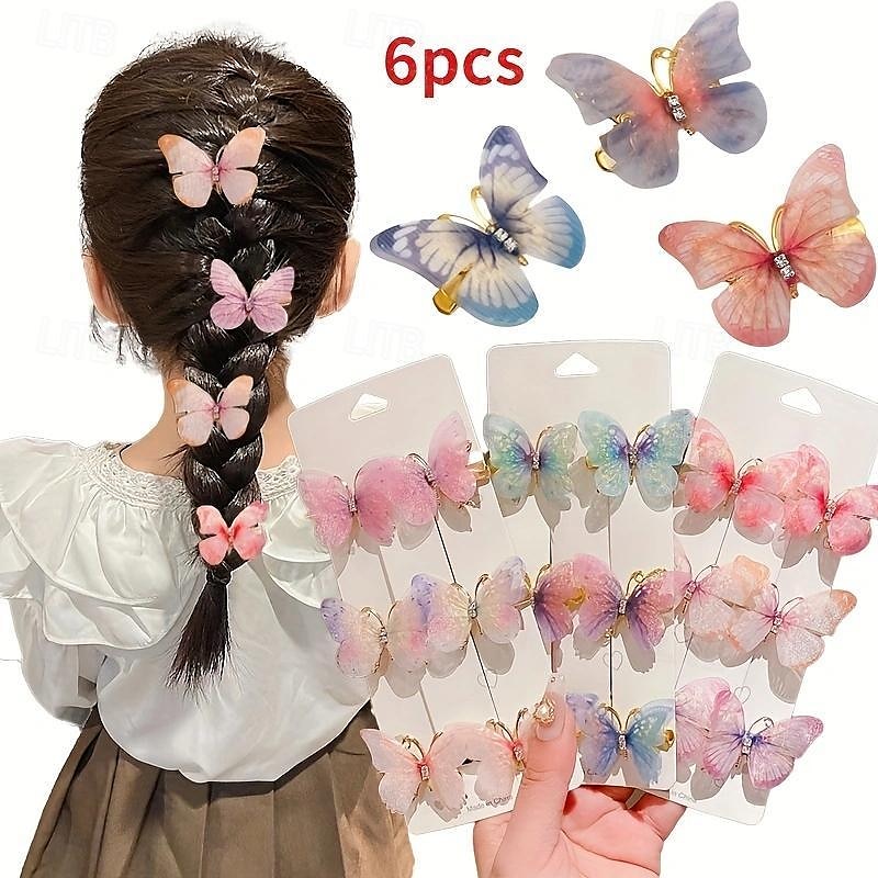 6 Pieces Kids Girls' Hair Accessories Sweet Party Daily Solid Color 6# pink 4# Butterfly Love2