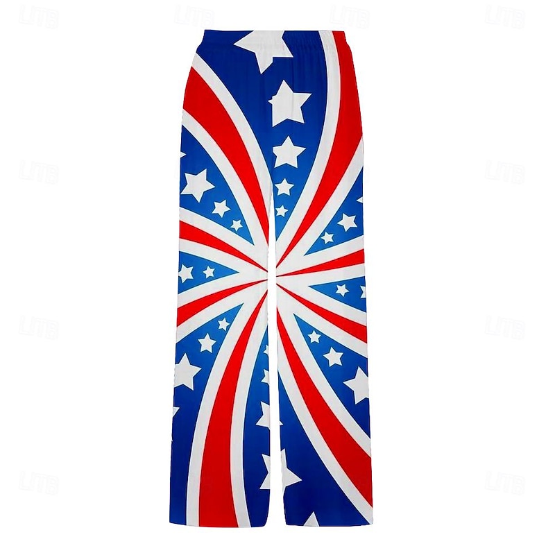 Men's Hawaiian Holiday Casual Flag American Flag Trousers Pants Trousers 3D Print Pocket Straight Leg Trousers Mid Waist Party Evening Dailywear Vacation Summer Spring Blue Relaxed Fit Inelastic3