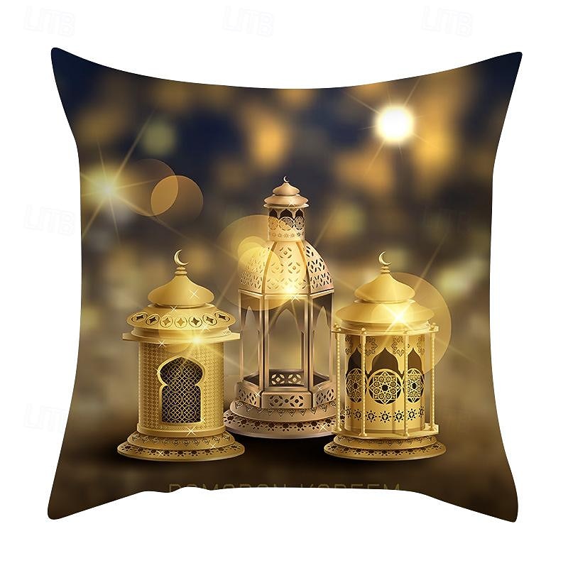 Ramadan Eid Mubarak Decorative Toss Pillows Cover 1PC Soft Square Cushion Case Pillowcase for Bedroom Livingroom Sofa Couch Chair Gold4