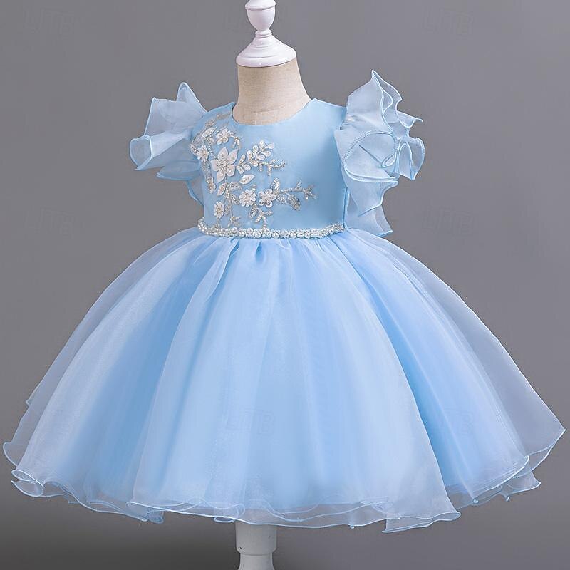 Kids Girls' Party Dress Floral Sequin Sleeveless Wedding Special Occasion Sequins Zipper Tie Knot Adorable Sweet Cotton Polyester Knee-length Party Dress Summer Spring Fall 3-12 Years White Pink Blue4