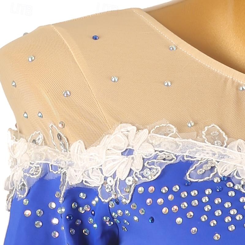 Ballroom Dance Dress Rhinestone Women's Girls' Performance Training Half Sleeve High Chiffon Chinlon Tulle4