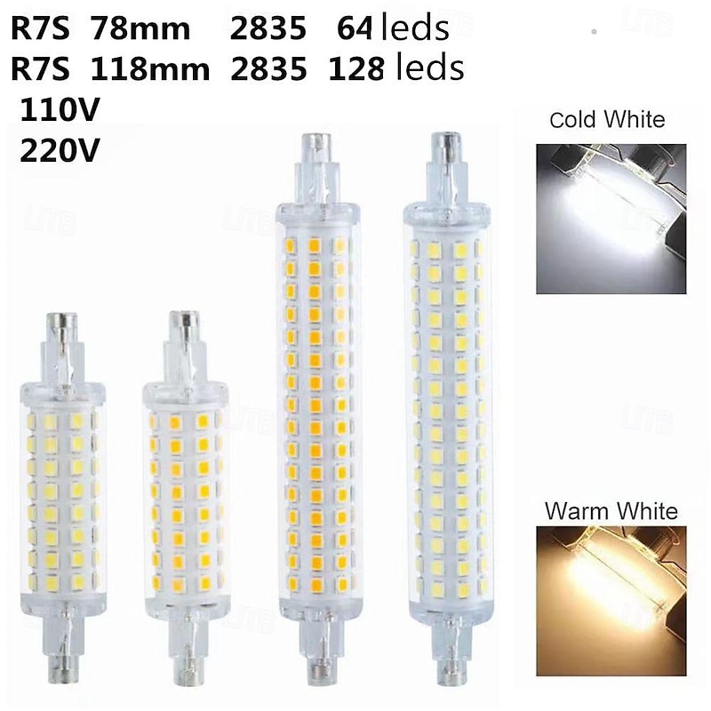 1/2pcs R7S LED Double Ended Aluminum Parts with Cover Halogen Light Household Lighting Bulbs R7S LED 118mm Tube Bulb 78mm Floodlight 220V High Power Working Light Garage Landscape Lighting