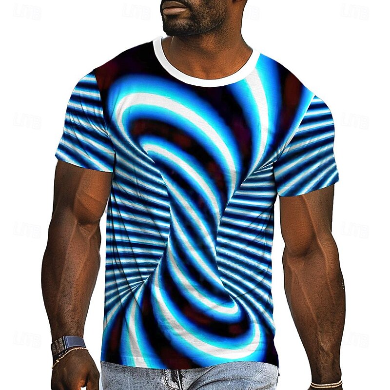 Men's Graphic Geometric Spiral Stripe Gradient Stripes T Shirt T shirt 3D Print Crew Neck Shirt Fashion Daily Designer Street Sports Outdoor White Summer Spring Clothing Apparel S M L XL XXL XXXL