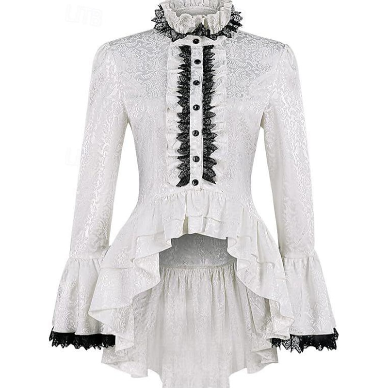Rococo Victorian Medieval Blouse / Shirt Goth Girl Gentlewoman Lace Ruffle Fancy Dress Women's Royal Steampunk Halloween Carnival Masquerade Daily Wear Adults' Blouses