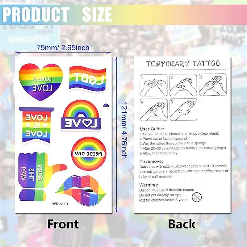 10 Sheet Pride Rainbow Tattoo Sticker Temporary Tattoo Gay Pride Parade Body Painting Party Celebration Personality3