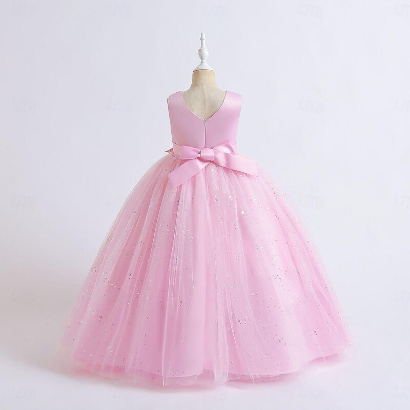 Kids Girls' Flower Girl Dress Dress Party Dress Solid Color Sleeveless Performance Wedding Party Embroidered Princess Sweet Polyester Maxi A Line Dress Summer Spring 3-13 Years Pink Navy Blue3