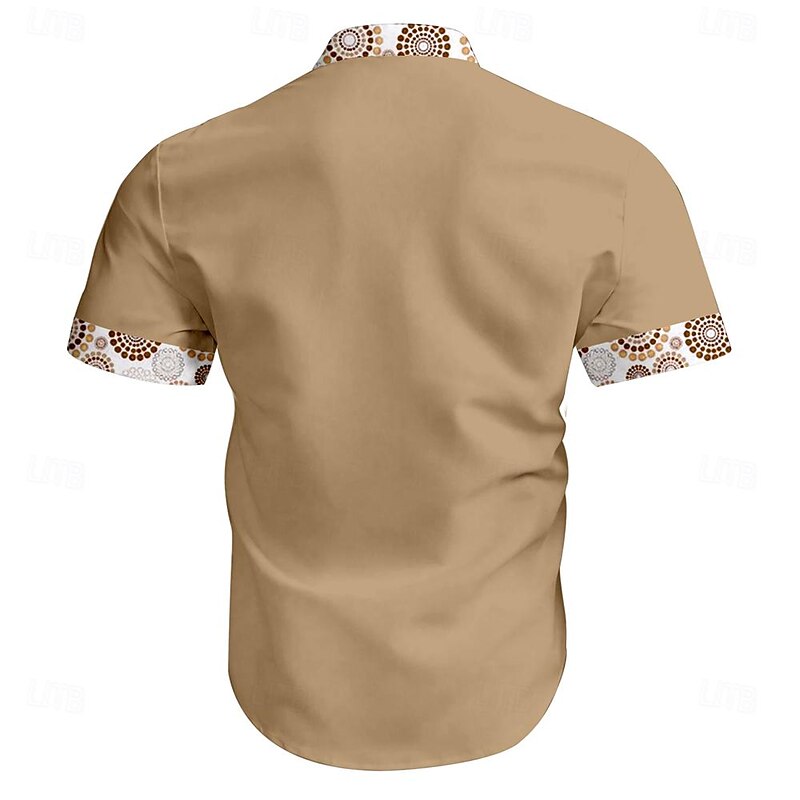 Men's Color Block Palm Tree Ethnic Summer Hawaiian Shirt Aloha Shirt Printed Shirts Short Sleeves Shirt Standing Collar Hawaiian Resort Vacation Holiday Daily Wear Blue Brown S M L3