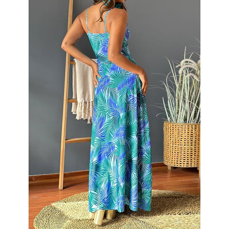 Women's Casual Dress Swing Dress Slip Dress Floral Leaf Backless Print Strap Long Dress Maxi Dress Hawaiian Casual Daily Vacation Sleeveless Summer2