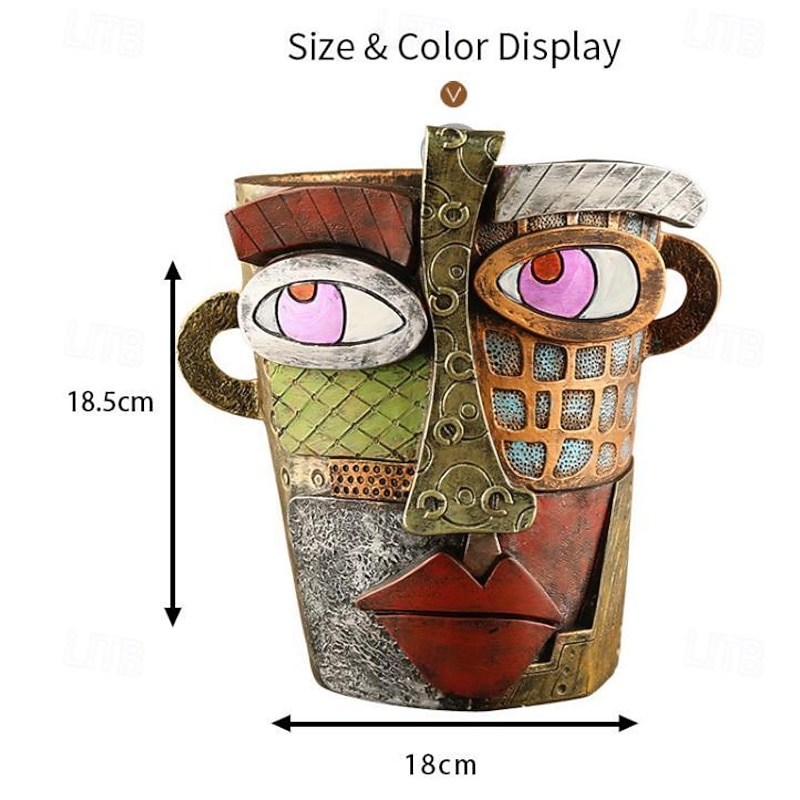Brutalist Abstract Beauty Face Flower Pot Colorful Resin Head Planter with Handles for Easy Moving, Unique Artistic Decor for Indoor/Outdoor Plants, Perfect Gift for Art and Plant Lovers4