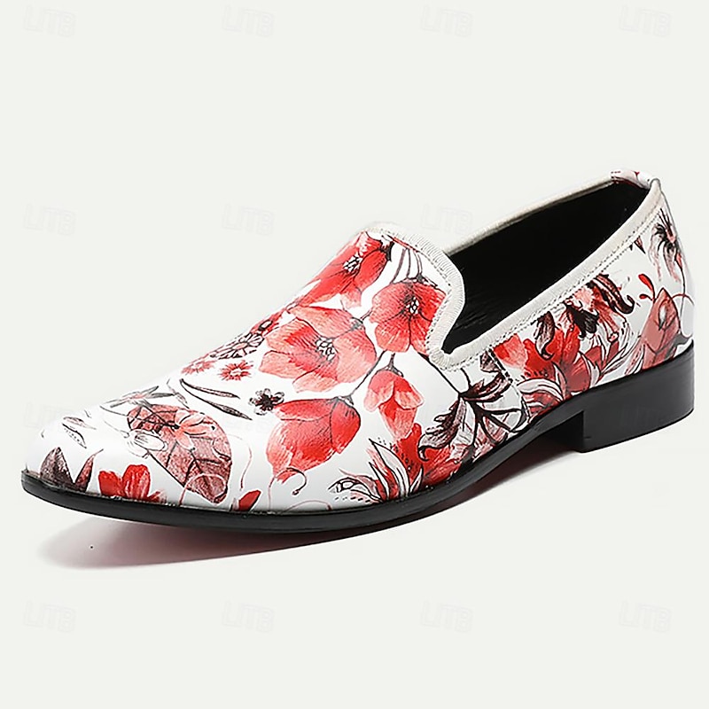 Men's Loafers & Slip-Ons Print Shoes Dress Loafers Leather Italian Full-Grain Cowhide Comfortable Slip Resistant Loafer Pink / White3