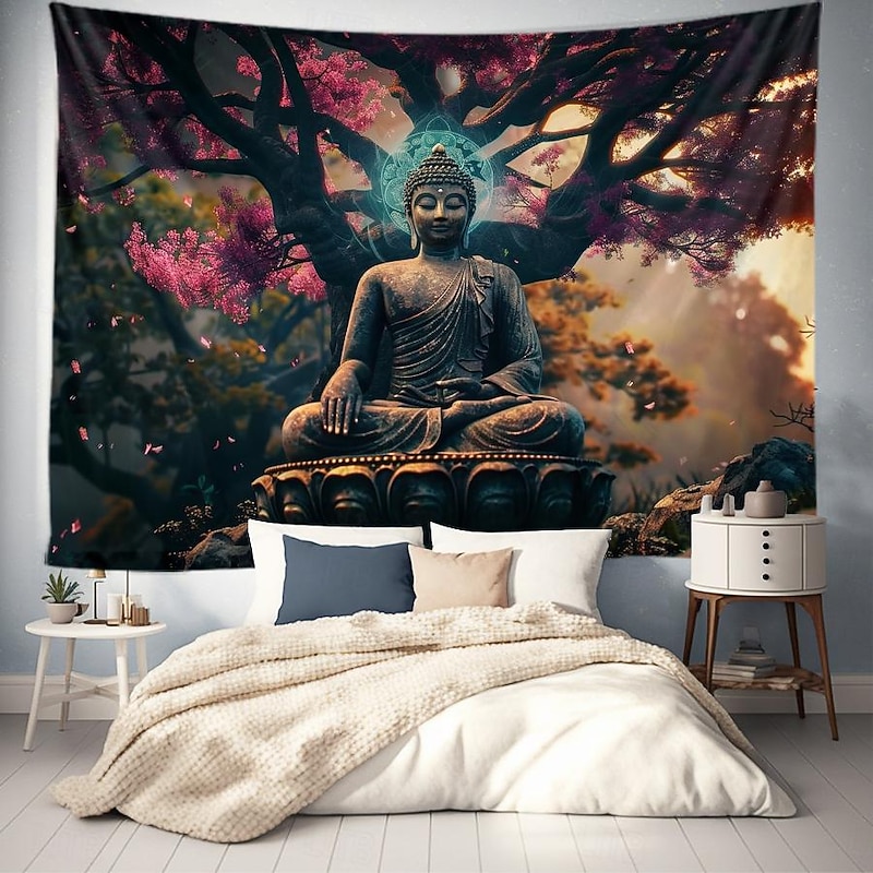 Boho Buddha Tree of Life Hanging Tapestry Sacred Wall Art Large Tapestry Mural Decor Photograph Backdrop Blanket Curtain Home Bedroom Living Room Decoration4