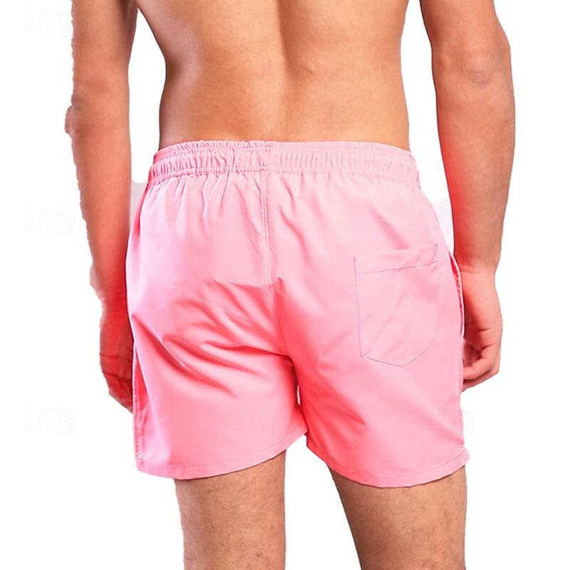 Men's Board Shorts Swim Shorts Swim Trunks Shorts Drawstring Elastic Waist Plain Comfort Quick Dry Short Holiday Beach Weekend Fashion Casual White Pink Micro-elastic3
