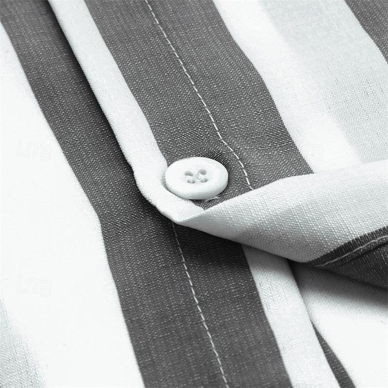 Men's Shirt Summer Shirt Casual Shirt Beach Shirt Button Up Shirt Striped Shirts Black Blue Gray Long Sleeve Stripes Turndown Vacation Hawaiian Button-Down Clothing Apparel Polyester Fashion Casual 11