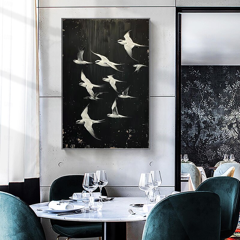 Handmade Oil Painting Canvas Wall Art Decor Original White Bird Painting Abstract Animal Painting Home Decor With Stretched Frame Without Inner Frame Painting3