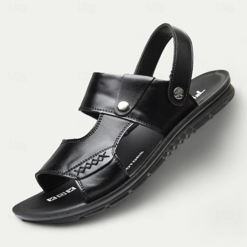 Men's Brown and Black Faux Leather Open-Toe Sandals with Adjustable Strap and Cushioned Sole – Casual Outdoor Summer Footwear for Daily Wear4