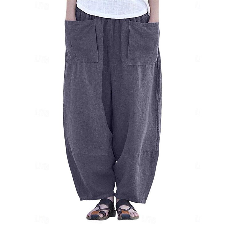 Women's Wide Leg Pants Trousers Streetwear Casual Long High Waist Plain Pocket Elastic Drawstring Design High Cut Breathability Soft Micro-elastic Vacation Street Daily Wear Wine Purple Deep Blue Gray3