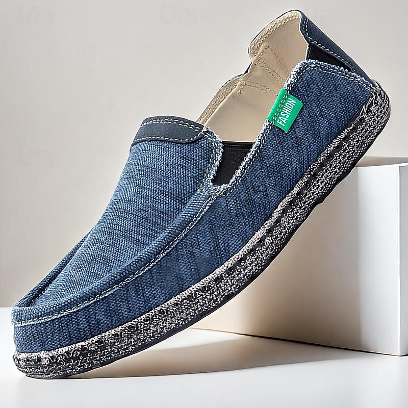Men's Loafers & Slip-Ons Comfort Loafers Canvas Comfortable Slip Resistant Loafer Blue Khaki Gray