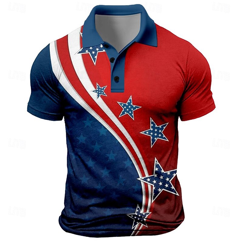 American Independence Day Men's American Flag Veterans Polo Shirts Golf Shirt Short Sleeve Polo Shirts Collared Shirts Streetwear Vacation Wear Party Outfits Buttons 3D Print Spring & Summer Red