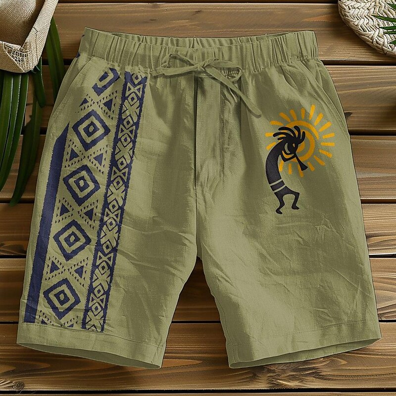 Men's Plaid Geometric Pattern Shorts Summer Shorts Casual Shorts Mid Waist Vintage Fashion Ethnic Style Casual Daily Holiday Drawstring Pocket Elastic Waist Designer Clothing Apparel4