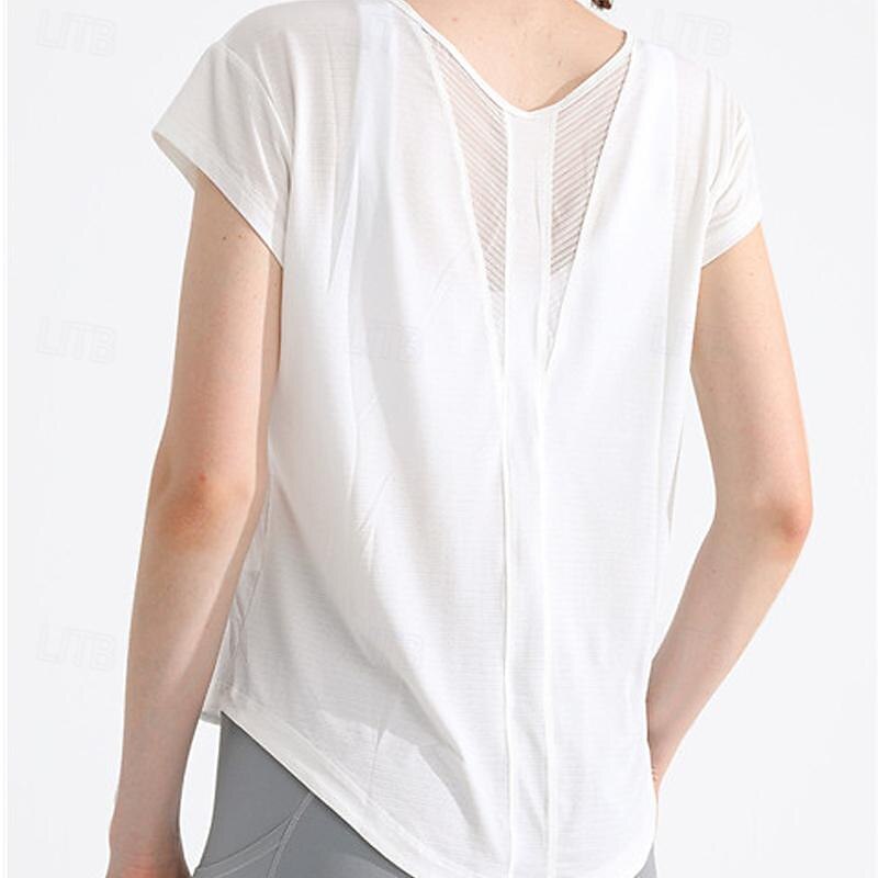 Women's Yoga Top Crew Neck Quick Dry Lightweight Breathable Mesh Short Sleeve Sports Solid Color Tee Tshirt Top For Running Fitness Yoga Loose Fit Activewear2