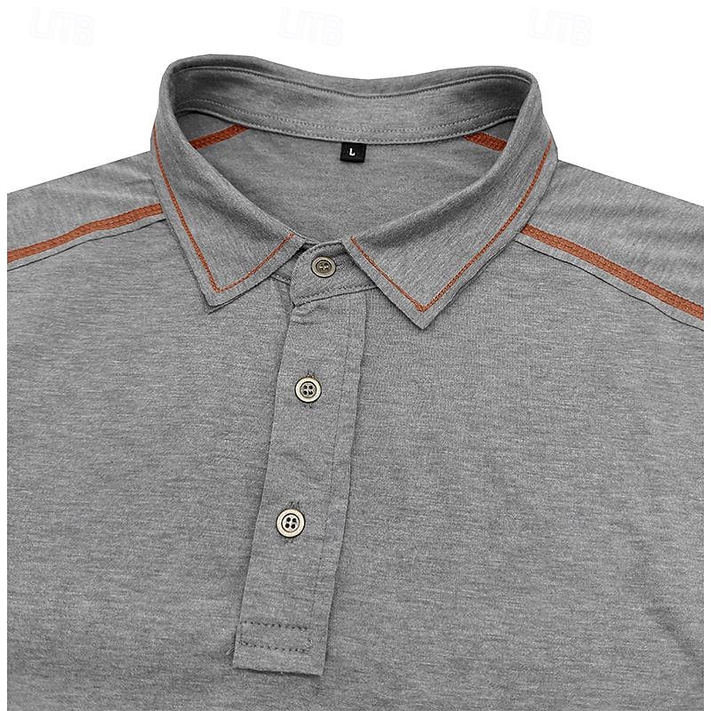 Men's Polo Shirt Golf Shirt Work Business Ribbed Polo Collar Classic Short Sleeve Basic Modern Solid Color Patchwork Button Spring & Summer Regular Fit Light Green Light Red Blue Light Purple Khaki2