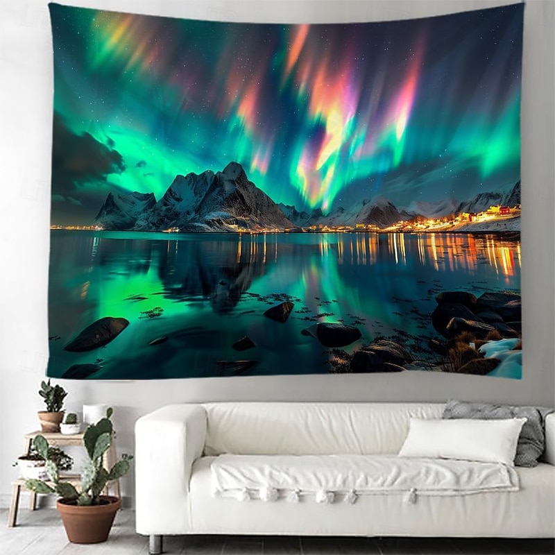 Aurora Northern Lights Hanging Tapestry Wall Art Large Tapestry Mural Decor Photograph Backdrop Blanket Curtain Home Bedroom Living Room Decoration3