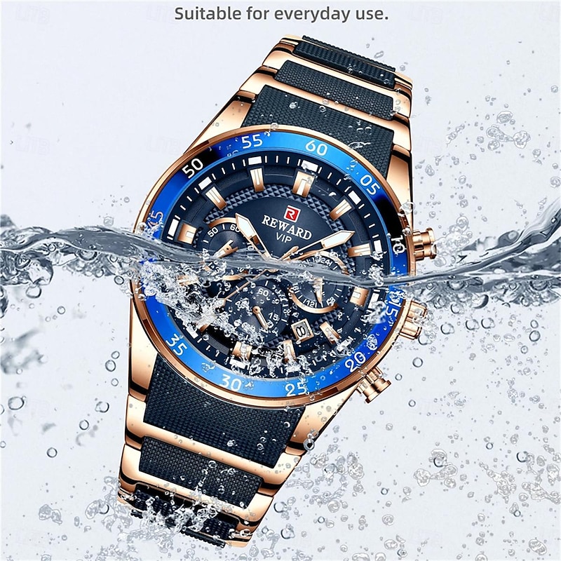 REWARD Men Quartz Watch Outdoor Sports Fashion Casual Luminous Calendar Chronograph Waterproof Steel Silicone Gel Watch2