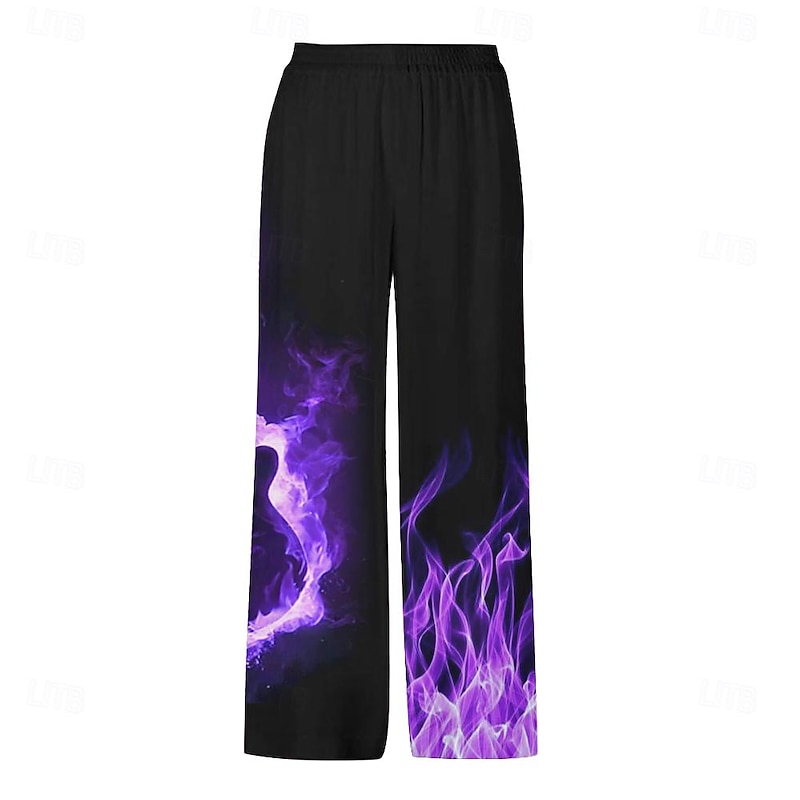 Men's Graphic Casual Pants Mid Waist Holiday Straight Leg Summer Spring 3D Print Purple2