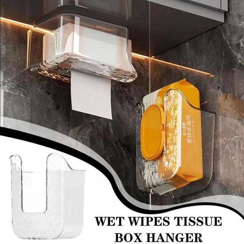 Wall Mounted Tissue Box, Kitchen Wipes Storage Box, No Punching Self-Adhesive Wall-Mounted Toilet Paper Holder